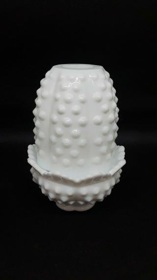 Fenton White Milk Glass Hobnail Fairy Lamp 1