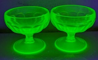 2 Vaseline/uranium/depression Glass Green Bowl - Shaped Sherbet Cup Vintage Glows