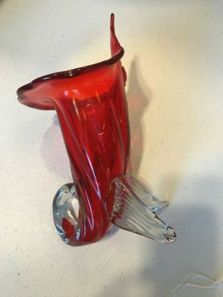 Gorgeous Ruby Red Art Glass Cornucopia Vase - Horn Of Plenty Possibly Murano