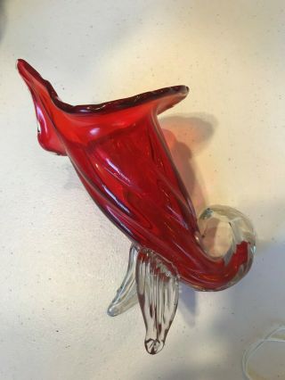 Gorgeous Ruby Red Art Glass Cornucopia Vase - Horn Of Plenty possibly Murano 2