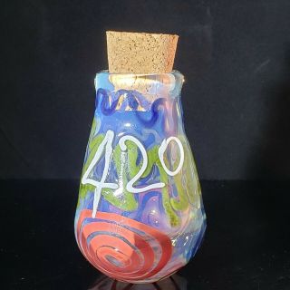 Hand Blown Glass Jar Inside Out Multi Color Cork Spice Trinket Container