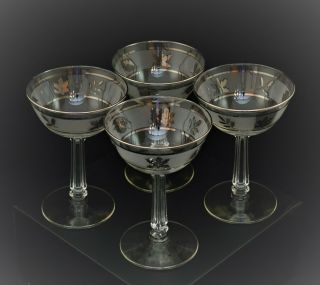 VINTAGE LIBBEY SET OF 4 CHAMPAGNE GLASSES SILVER LEAF PATTERN 2