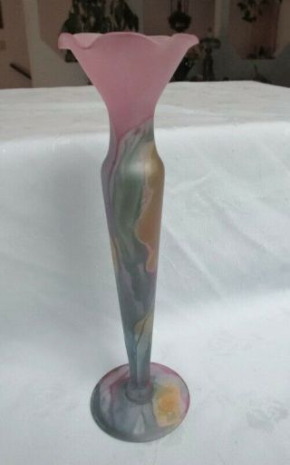 Stunning Nouveau Art Glass Vase Hand Painted By Reuven Iridescent Lilac 9 3/4 "