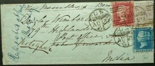 Gb 29 Aug 1861 Qv Postal Cover From London To India Via Marseilles & Bonn