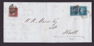 Gb.  Qv.  1d Red & Pair,  2d Blue Imperfs On Entire To Hull.  1852.