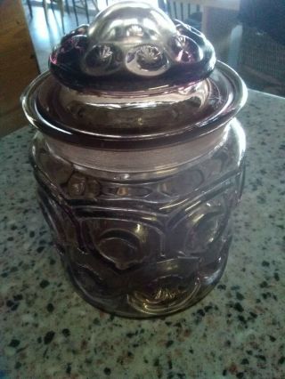 Vintage Le Smith Moon And Stars Smoky Gray Apothecary Jar Canister W/ Lid.  5 In.