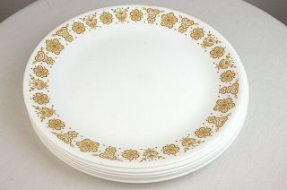 6 Vintage Corelle Gold Butterfly Dinner Plates 10 1/4 "