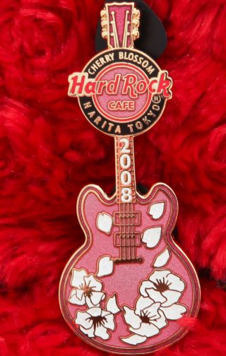 Hard Rock Cafe Pin Narita Tokyo Cherry Blossom Festival Pink Guitar Hat Lapel