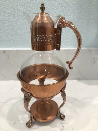 Princess House Heritage Glass & Copper Coffee/tea Carafe Warmer