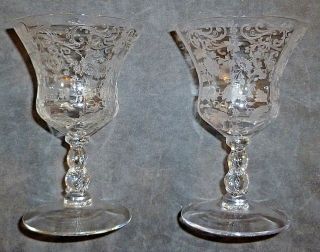 2 Cambridge Etched Glass Chantilly Oyster/fruit Cocktail Goblets Stems 3625 3600