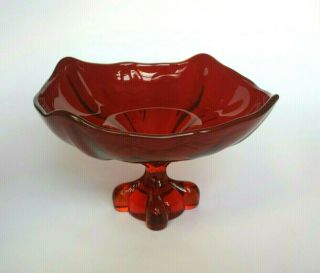 Vintage Depression Glass Ruby Red Scalloped Stemmed Candy Dish