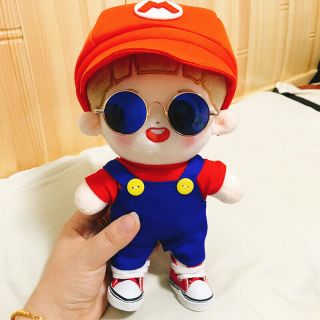 20cm Kpop Exo Plush Doll Clothes Mario T - Shirt Overalls Cap Glasses Outfit