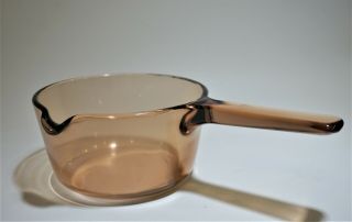 Pyrex Corning Visions Amber Brown Glass 1.  0 Liter Sauce Pan With Pour Spout