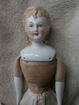 Unusual Looking Antique ? Blonde China Head Doll Pierced Ears 12 1/2 "