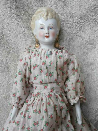 Unusual Looking Antique ? Blonde China Head Doll Pierced Ears 12 1/2 