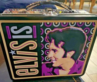 Elvis Presley Tin Lunchbox Elvis Is Black Purple 7,  1/2 X 6 Inch Tin Box Co.