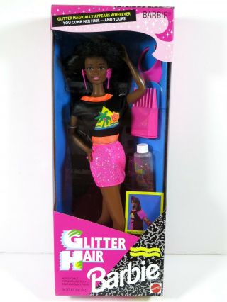 Nib Barbie Doll 1993 Glitter Hair Black African American Rare 11332 Pink