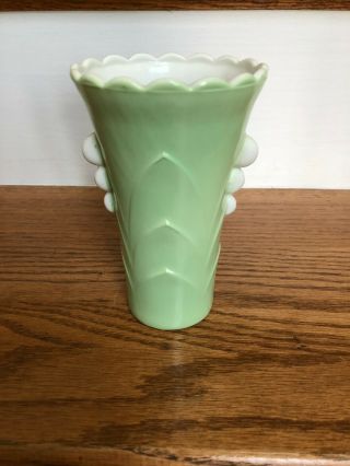 Vintage Fire King Jadeite Art Deco Green And Cream 5 1/4 Inch Vase