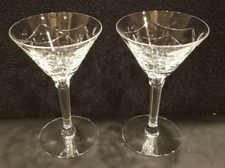 Set Of 2 Cut Crystal Martini Glasses 5 1/8 " 6 Sided Cut Stem