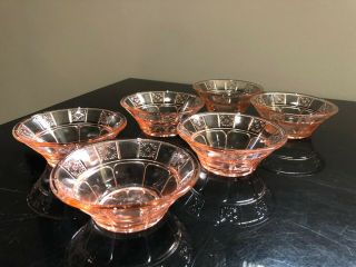 Set Of 6 Jeannette Pink Depression Glass Doric Fruit Berry Sauce Bowls