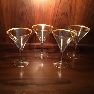 Vintage Gold Rimmed Cocktail - Martini Glasses - Set Of 4