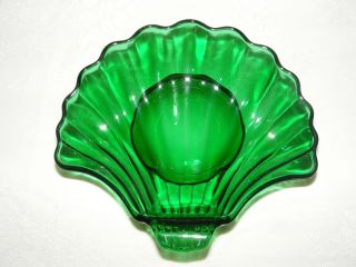 Vintage Anchor Hocking Forest Green Glass Shell Dessert Bowl