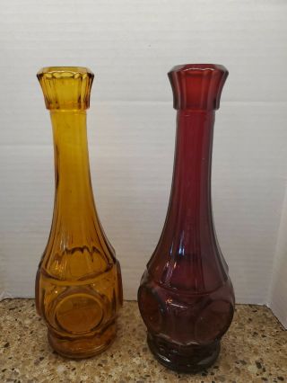 2 Vintage Wheaton Ruby Red /gold Glass Bulls Eye 9 1/8” Bud Vase