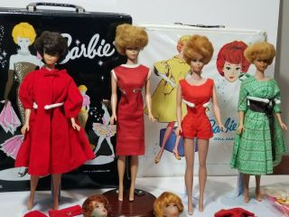 Vintage Bubble Cut Barbie Dolls With Clothing And Carrying Cases