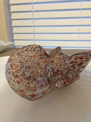 SCULPTURE QUALITY MURANO GLASS CLAM SHAPED DISH HEAVY VINTAGE GOLD/CARMEL/WHITE 3