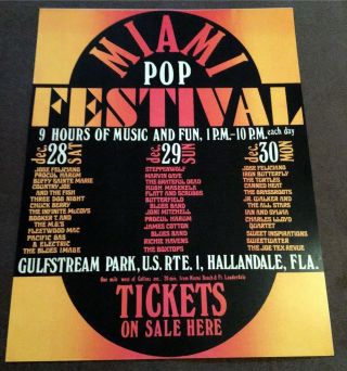 Miami Pop Festival Poster Flyer December 28,  29,  30,  1968 Florida Grateful Dead