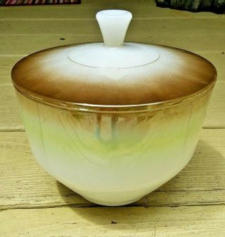 Federal Milk Glass Mesa Moss White Green Brown Covered Heat Proof 1.  5 Qt 1950