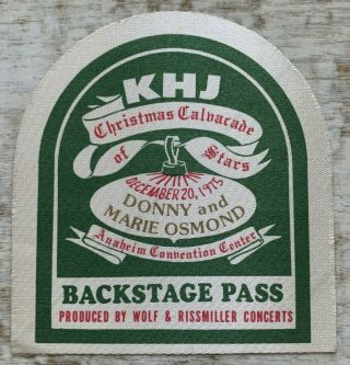 Khj Backstage Pass For Donny And Marie Chrismas Calvacade Of Stars 12/20/1975