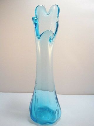 Vintage Hand Blown Blue Glass 10 " Stretch Fluted Vase