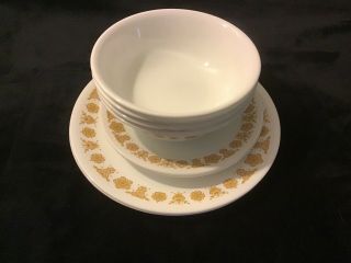 4 Vintage Corelle Butterfly Gold Cereal Bowls 6 1/4,  And 4 Small Plates