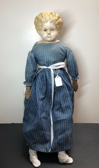 26” Antique German Papier - Mâché Doll & Cloth Body Antique Dress Painted Face Me