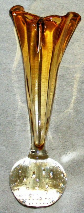 Amber Art Glass Controlled Bubble Paperweight Vase
