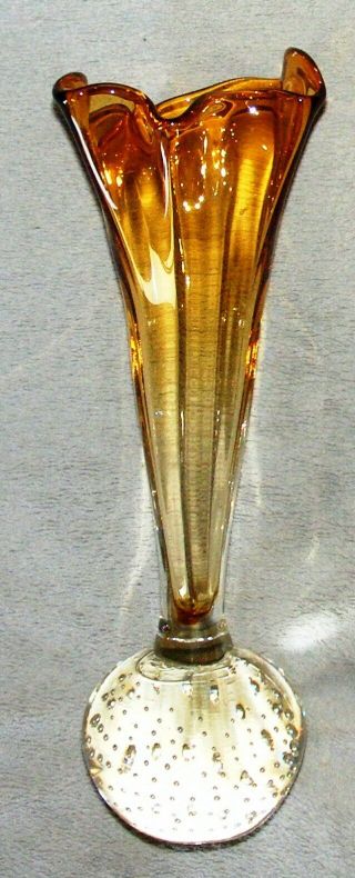 Amber Art Glass Controlled Bubble Paperweight Vase 3