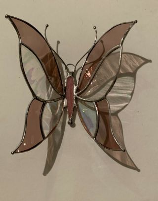 Butterfly 3d (pink) Medium Sz - Handmade - Stained Glass - Sun Catcher - 5”x5” Inc