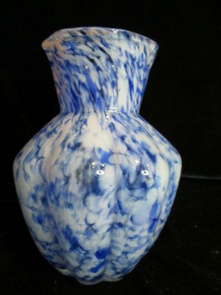 Murano Art Glass Blue Swirls Vase 5 1/2 " Tall Ribbed Sides