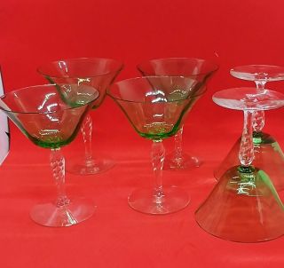 Green Depression Glass Twisted Optic Tall Stemware Cocktail Glasses Set Of 4