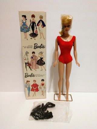 Vintage 1962 Blonde Ponytail Barbie Doll Stand,  Extra Clothes