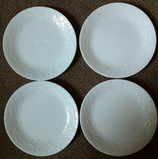 4 Corelle White Embossed Bella Faenza 8.  5 " Salad Luncheon Plates