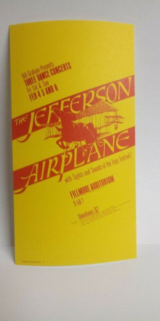 Jefferson Airplane Bg1 Bill Graham Fillmore Handbill Postcard