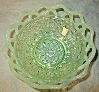 Vintage 1930s Imperial Glass Sea Green Opalescent Lace Edge Candy Dish