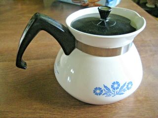 Vintage Cute Corning Ware Blue Cornflower Glass Teapot 3 Cup