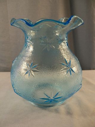Fenton For L.  G.  Wright Blue Glass Stipple Star Pattern Lamp Shade 4 " Fitter