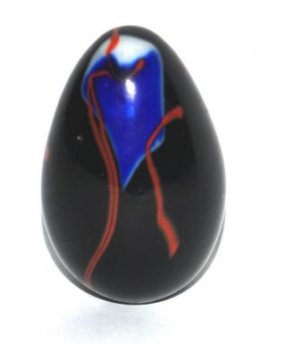 Vintage Mount St Helens Ash Art Glass Egg Paperweight Deep Blue Signed Msh 89