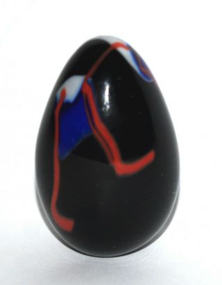 Vintage Mount St Helens Ash Art Glass Egg Paperweight Deep Blue Signed MSH 89 2