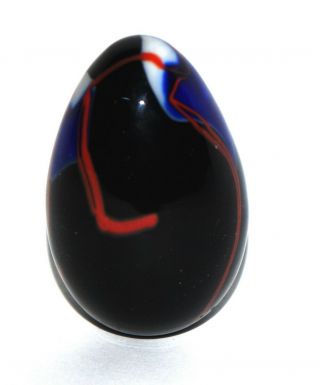 Vintage Mount St Helens Ash Art Glass Egg Paperweight Deep Blue Signed MSH 89 3