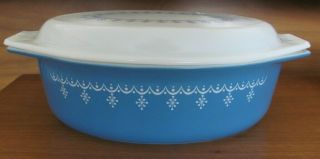 Vintage Pyrex Turquoise Snowflake Oval 2 1/2 Qt Casserole Dish 045 & Lid 945c6